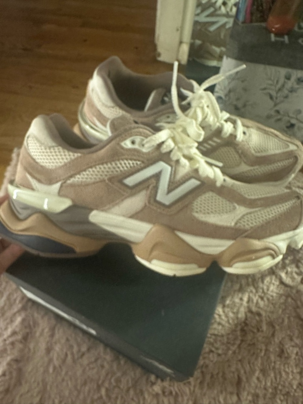 New Balance 9060 Women’s Beige/Tan Mesh & Suede Sneaker - Picture 3 of 8